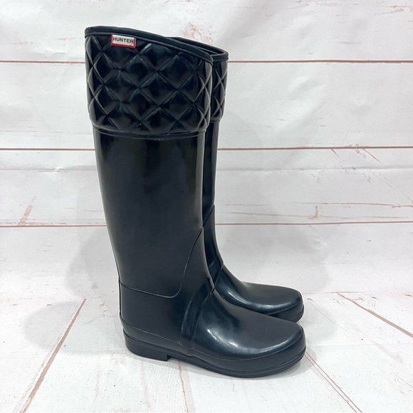 Hunter Shoes - Hunter Black Quilted Asymmetrical Rigley Waterproof
Tall Rain Boots